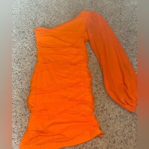 orange mini bodycon one shoulder dress